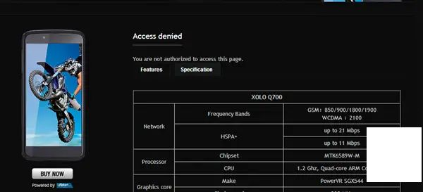 Xolo Q700 详细信息现在在Xolo网站“拒绝访问”页面发布