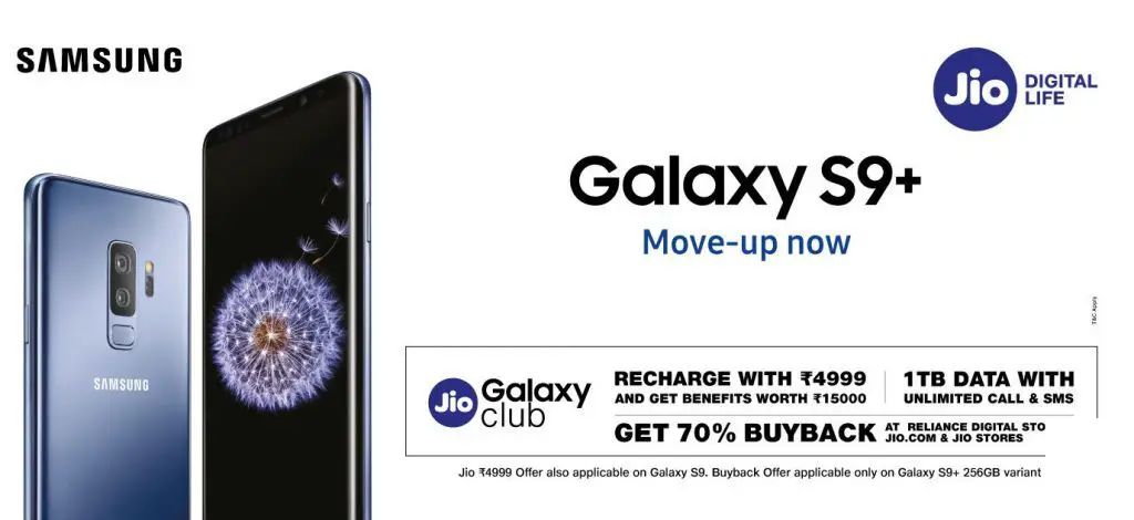 三星Galaxy S9 Plus对Jio用户提供70%回购优惠